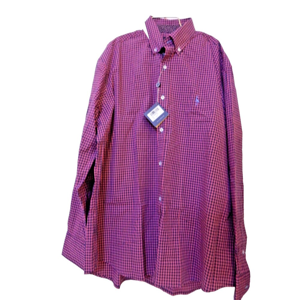 NWT 1930 Tailorbyrd XL Coral & Navy Mens button up LS shirt small plaid